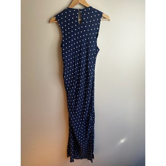 Baum Und Pferdgarten Midi Dress Sz 36 Navy Blue Polka Dot Sleeveless Silk Blend - Picture 13 of 16